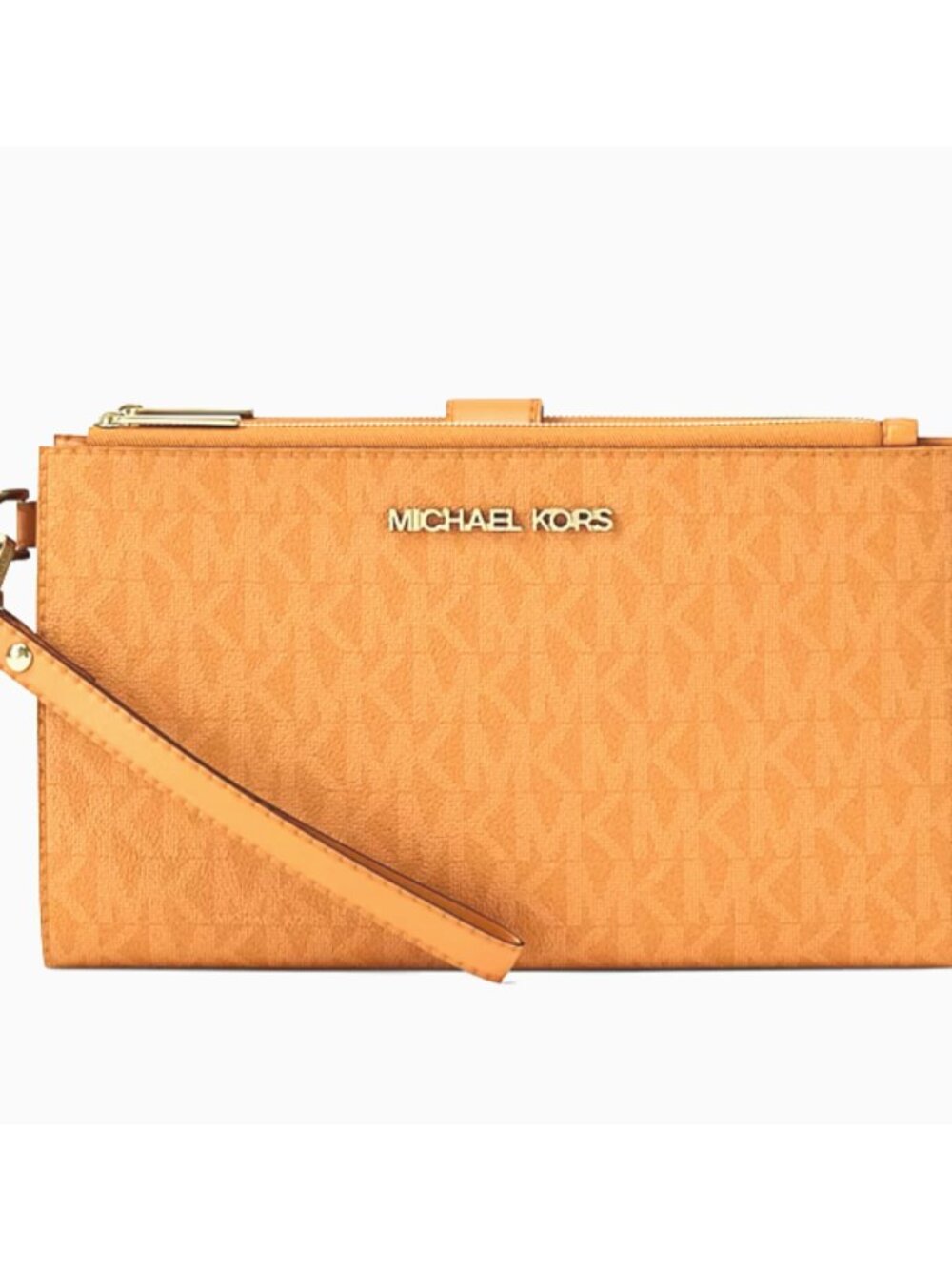 New Michael KorsJet Set Large Signature Logo Double Zip Wallet Radiant Orange